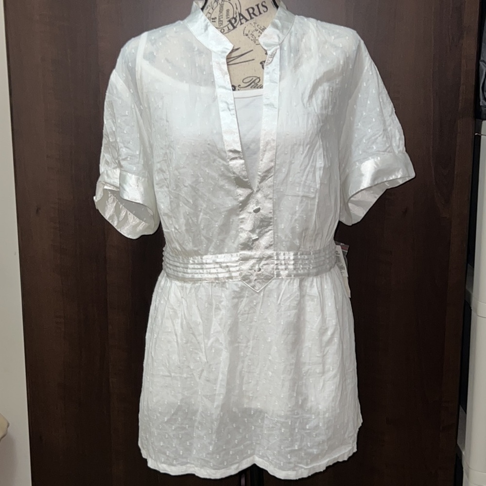 Style & Co Woman White Eyelet Satin Trim Top, Size: 18W